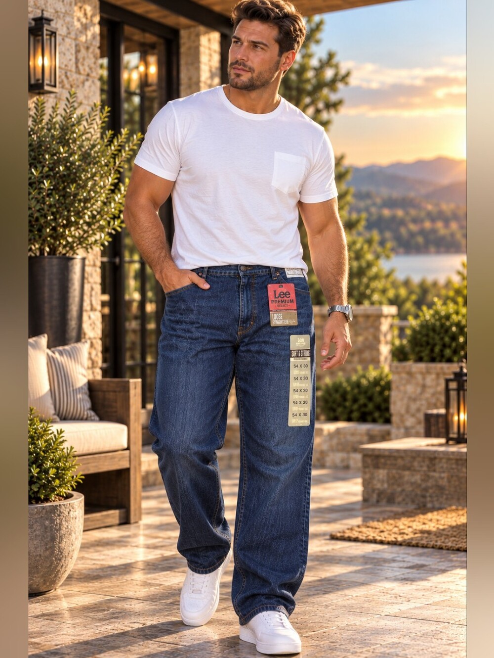 Lee Premium Select Dark Wash Loose Straight Jeans Size Big & Tall 54x30 NWT